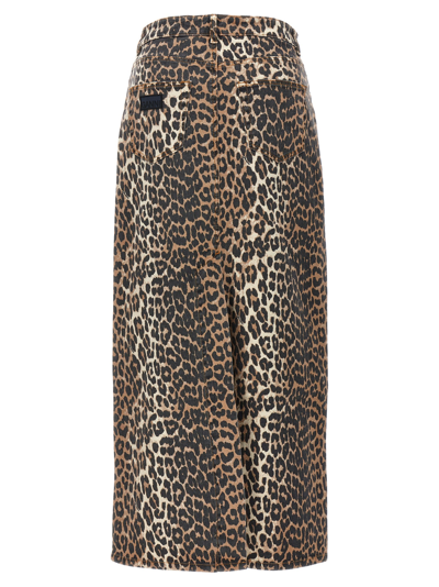 Shop Ganni Animal Print Long Skirt In Brown