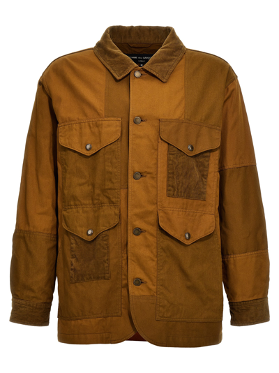 Shop Comme Des Garçons Homme Deux Ribbed Velvet Insert Canvas Jacket In Brown