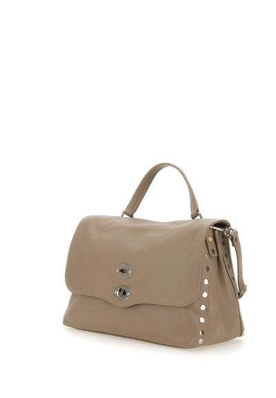 Shop Zanellato Leather Handbag Postina Daily Medium In Grey