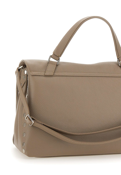 Shop Zanellato Leather Handbag Postina Daily Medium In Grey