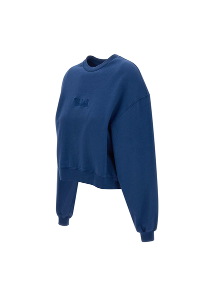 Woolrich Crewneck Pure Cotton Sweatshirt With Embroidered Logo In Blue