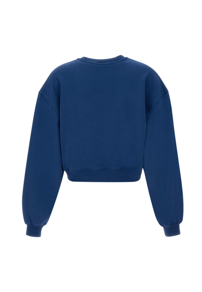 Woolrich Crewneck Pure Cotton Sweatshirt With Embroidered Logo In Blue