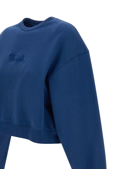 Shop Woolrich Cotton Fleece Logo Sweatshirt In Blue
