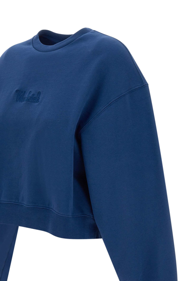 Woolrich Crewneck Pure Cotton Sweatshirt With Embroidered Logo In Blue
