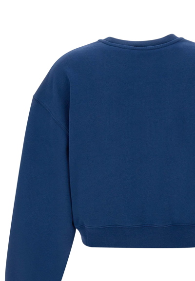 Woolrich Crewneck Pure Cotton Sweatshirt With Embroidered Logo In Blue