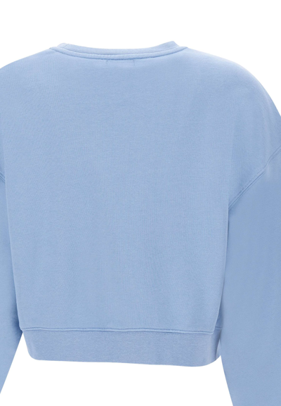 Shop Woolrich Cotton Fleece Logo Crewneck Sweatshirt In Blue