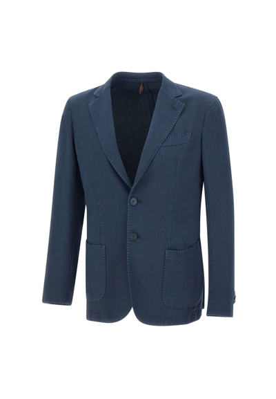 Shop Santaniello Cotton And Linen Blazer In Blue