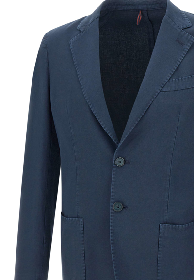 Shop Santaniello Cotton And Linen Blazer In Blue