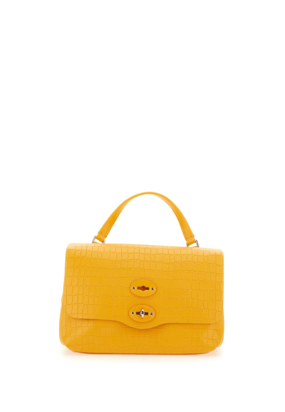 Shop Zanellato Postina Cayman Small Leather Bag In Yellow