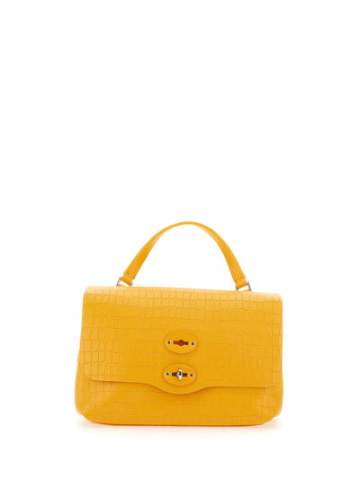 Shop Zanellato Postina Cayman Small Leather Bag In Yellow