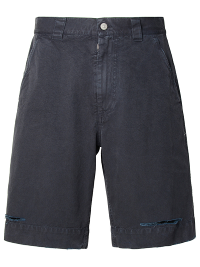 Shop Mm6 Maison Margiela Navy Cotton Bermuda Shorts