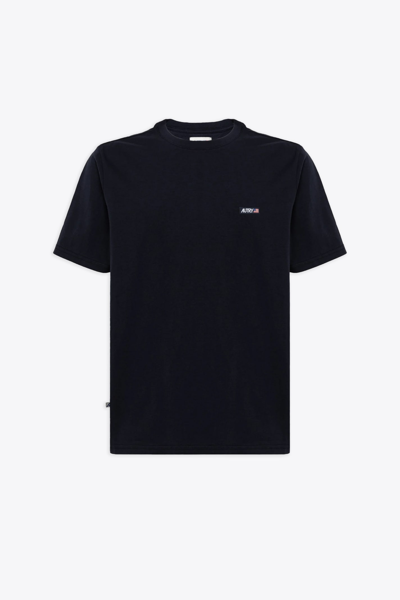 Shop Autry T-shirt Icon Man - Apparel Blue Dark Blue Cotton Relaxed Fit T-shirt With Logo Patch