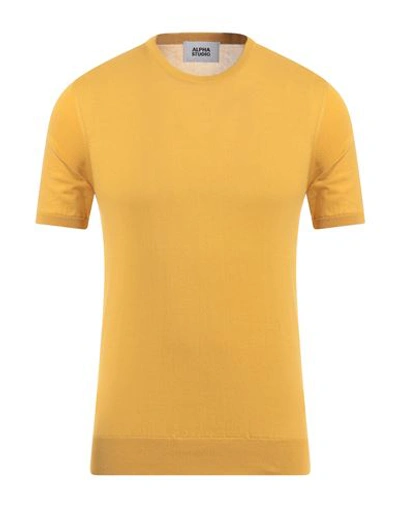 Shop Alpha Studio Man Sweater Ocher Size 42 Cotton In Yellow