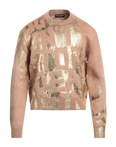 Shop Dolce & Gabbana Man Sweater Camel Size 44 Mohair Wool, Polyamide, Wool In Beige
