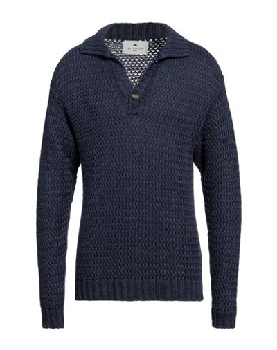 Shop Etro Man Sweater Navy Blue Size M Linen