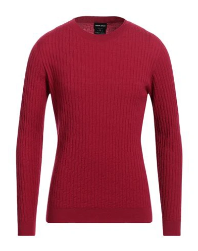 Shop Giorgio Armani Man Sweater Garnet Size 44 Virgin Wool, Polyester In Red