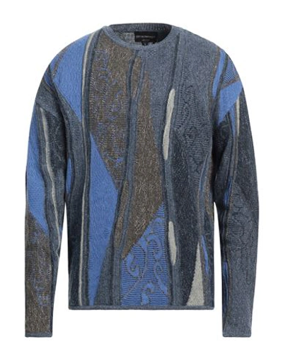 Shop Emporio Armani Man Sweater Slate Blue Size L Cotton, Linen