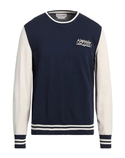 Shop Alexander Mcqueen Man Sweater Navy Blue Size Xl Cotton
