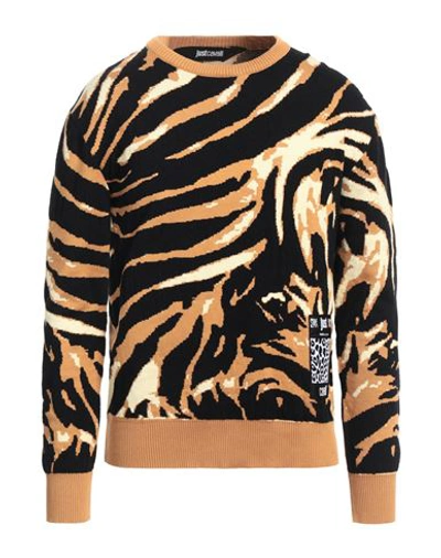 Shop Just Cavalli Man Sweater Camel Size M Cotton, Polyamide In Beige