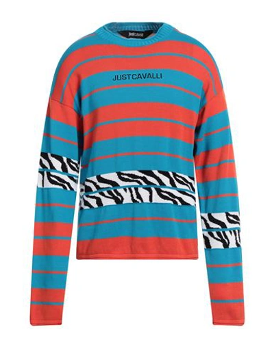 Shop Just Cavalli Man Sweater Turquoise Size M Cotton In Blue