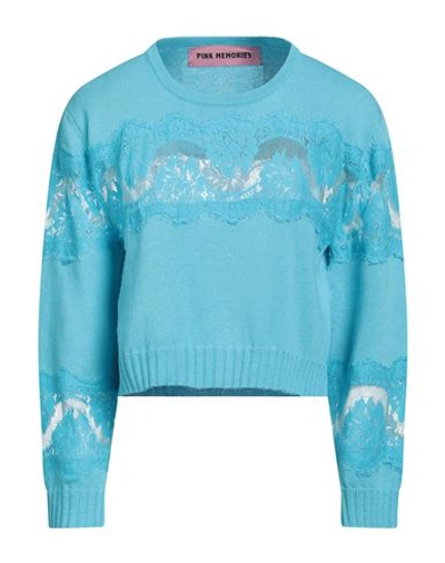 Shop Pink Memories Woman Sweater Azure Size 8 Cotton, Acrylic, Polyamide In Blue