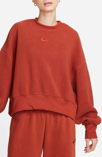 Shop Nike Oversize Fleece Crop Crewneck Sweatshirt In Rugged Orange/ Rugged Orange