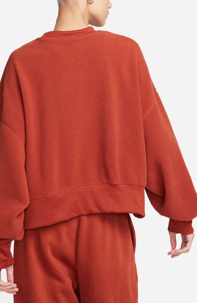 Shop Nike Oversize Fleece Crop Crewneck Sweatshirt In Rugged Orange/ Rugged Orange