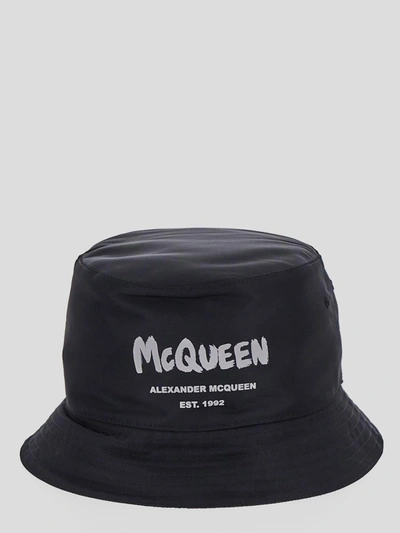 Shop Alexander Mcqueen Graffiti Logo Bucket Hat In Blackivory