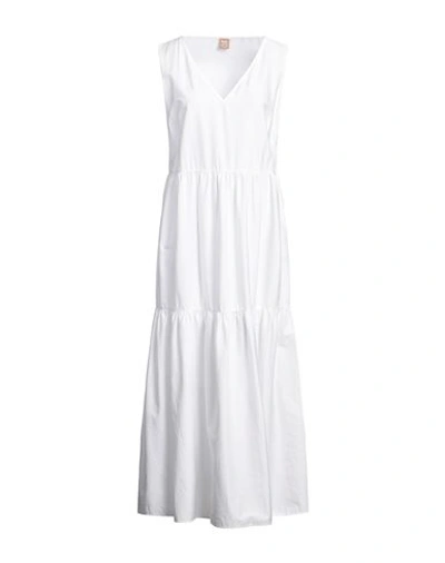Shop Hugo Boss Boss Woman Maxi Dress White Size 6 Cotton, Elastane