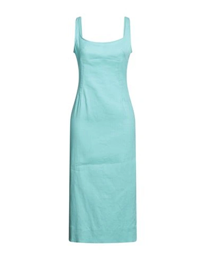 Shop Seventy Sergio Tegon Woman Midi Dress Light Green Size 10 Linen, Cotton, Elastane