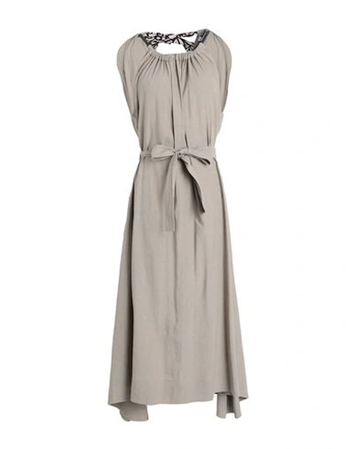 Shop Brunello Cucinelli Woman Midi Dress Khaki Size M Linen, Viscose, Elastane In Beige