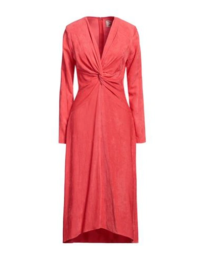 Shop Isabel Marant Woman Midi Dress Coral Size 10 Viscose, Linen In Red