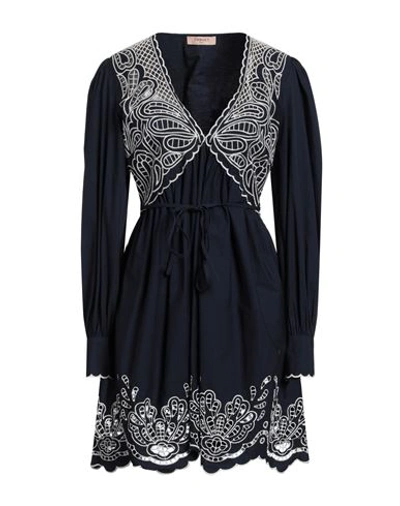 Twinset Woman Mini Dress Navy Blue Size 14 Cotton In Navy Blue