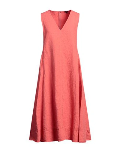 Shop Aspesi Woman Midi Dress Coral Size 6 Linen In Red