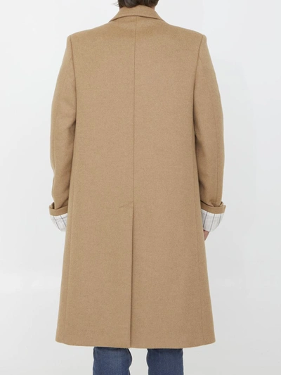 Shop Gucci Camel Wool Coat In Beige
