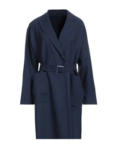 Shop Eleventy Woman Overcoat & Trench Coat Midnight Blue Size 4 Wool, Elastane, Polyamide