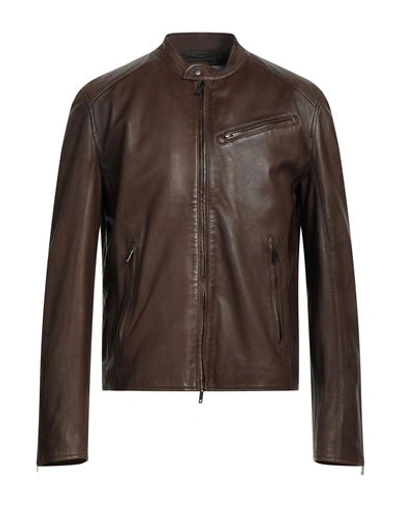 Shop Gallotti Man Jacket Dark Brown Size 40 Lambskin, Polyester