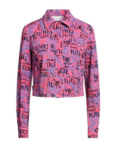 Shop Versace Jeans Couture Woman Denim Outerwear Fuchsia Size 4 Cotton, Elastane In Pink