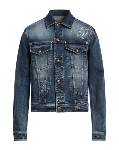 Shop Versace Jeans Couture Man Denim Outerwear Blue Size 46 Cotton, Elastane