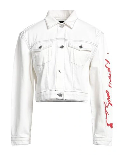 Shop Karl Lagerfeld Woman Denim Outerwear White Size S Cotton