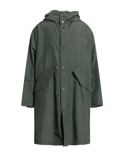 Shop Emporio Armani Man Overcoat & Trench Coat Military Green Size 38 Polyester, Polyamide, Polyurethane