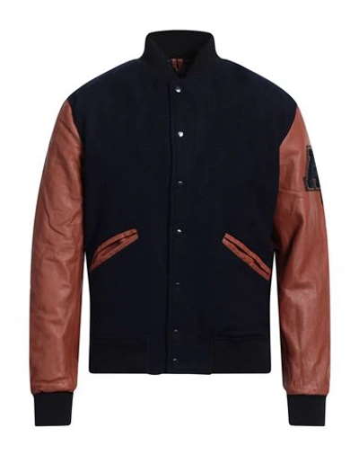 Shop American College Man Jacket Navy Blue Size M Wool, Cowhide