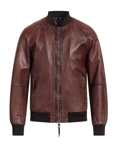 Shop The Jack Leathers Man Jacket Dark Brown Size 44 Leather