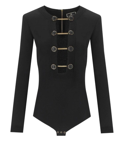 Shop Elisabetta Franchi Black Bodysuit With Buttons
