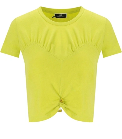 Shop Elisabetta Franchi Cedar Cropped T-shirt In Yellow
