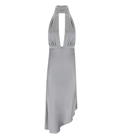 Shop Elisabetta Franchi Piombo Satin Midi Dress In Grey