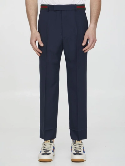 Shop Gucci Fluid Drill Trousers In Blue
