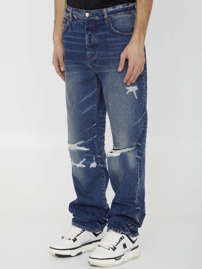 Shop Amiri Fractured Straight Jeans In Blue