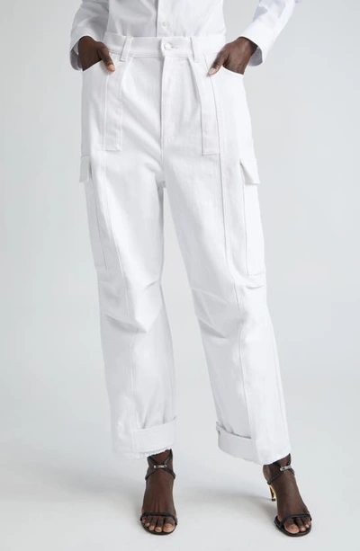 Shop Alexander Mcqueen Military High Waist Cargo Jeans In Opticalwhite