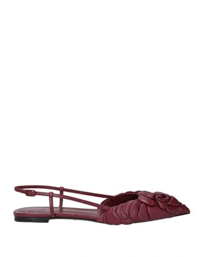 Shop Valentino Garavani Woman Ballet Flats Burgundy Size 8 Soft Leather In Red